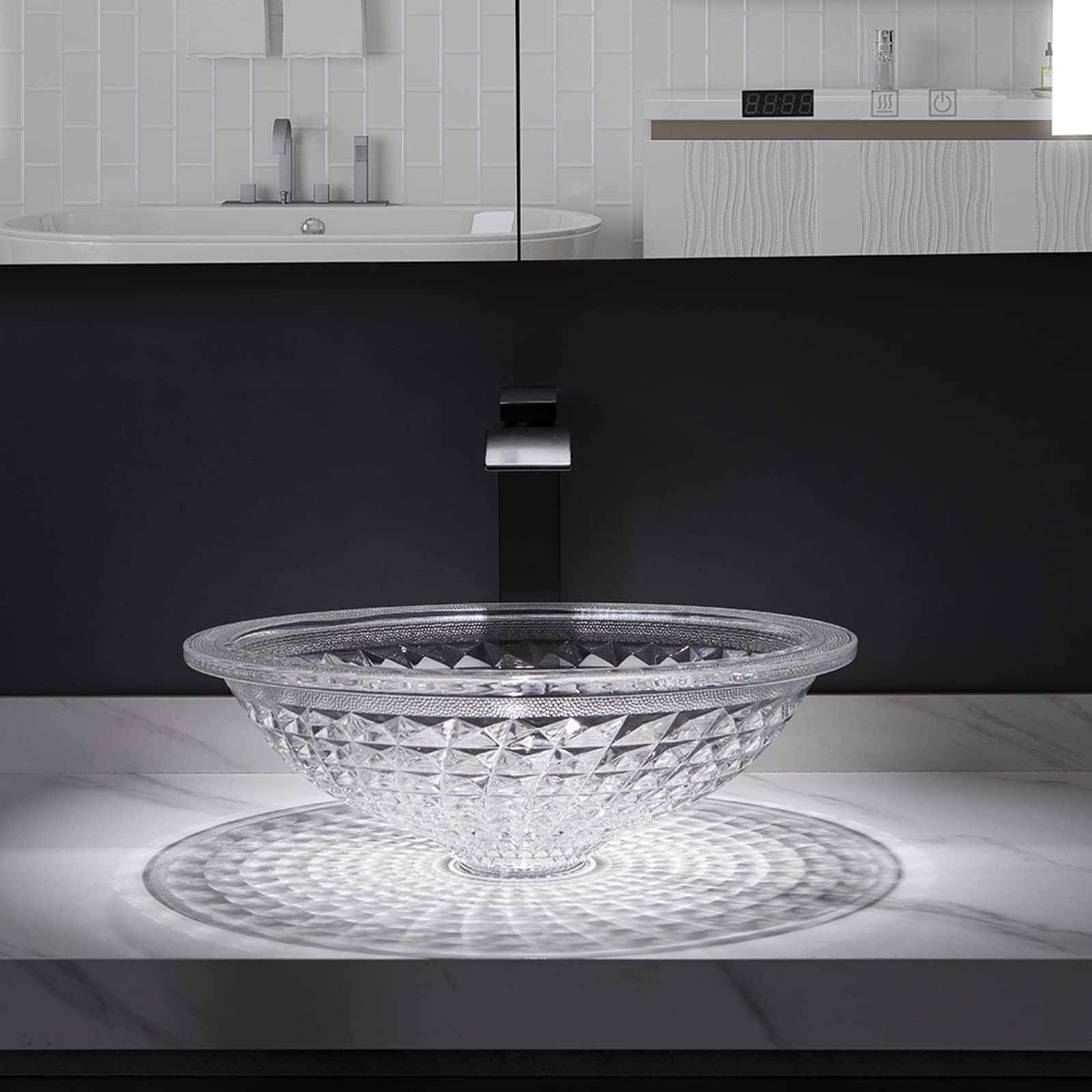 Lavabo De Baño De Cristal Transparente, Redondo, Artístico, Para Instalación Sobre Encimera, Con Desagüe Emergente De Latón Cromado.