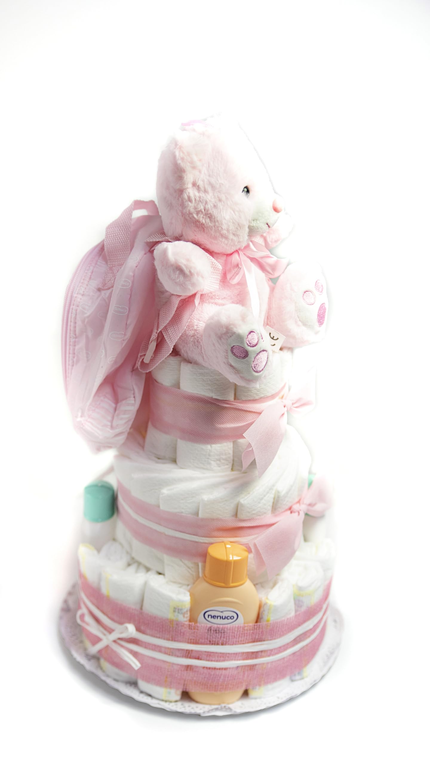 Tarta De Pañales con Neceser 3 Pisos Niña y Niño con Accesorios - Regalo Original para recién nacido padres primerizos - Regalo para Bebé - Supermolón (Niña)