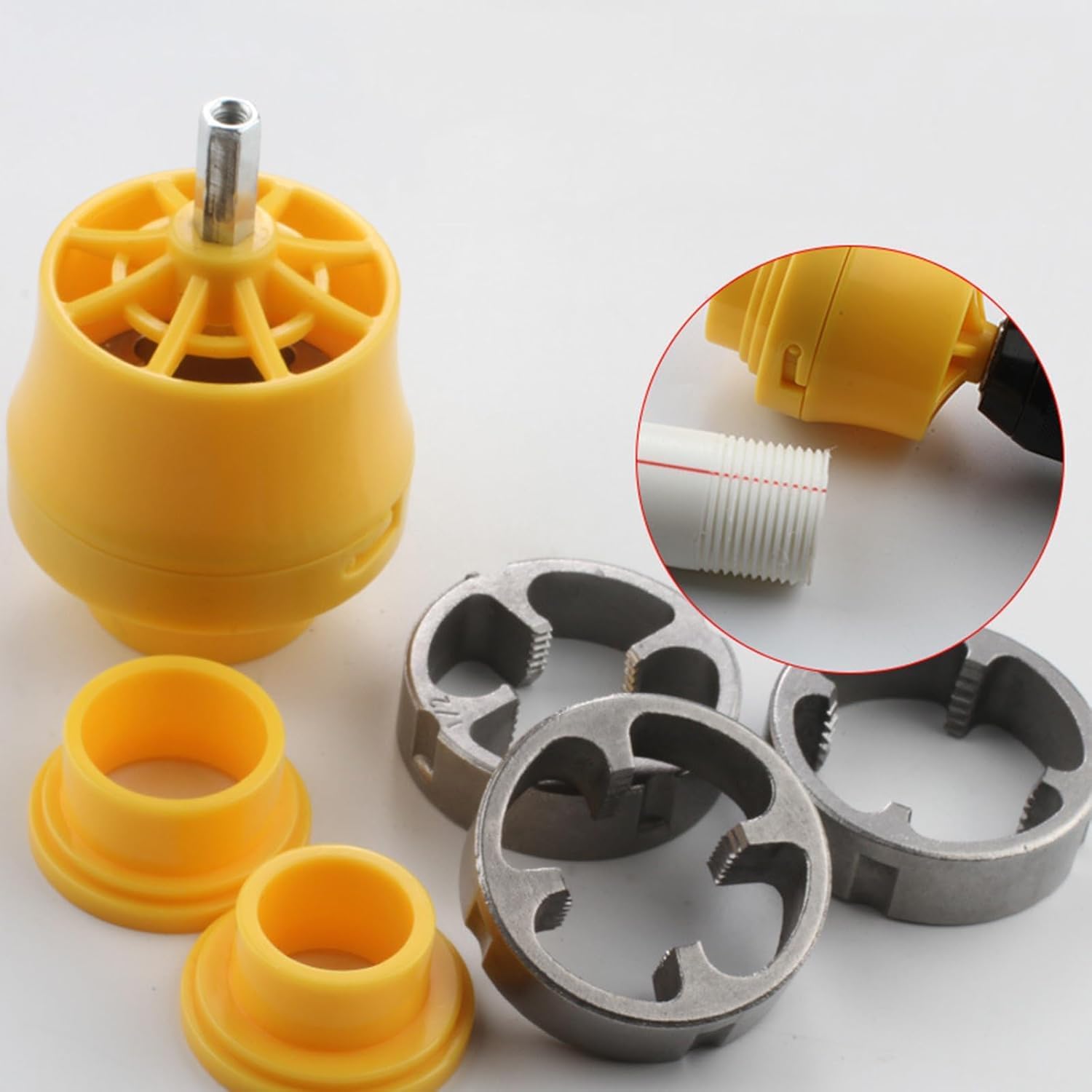Nitya Ecommerce PVC Pipe Threader - PVC Thread Maker Tool for Electric Drill - PVC Threader Kit with 3 Dies, 3 Dies,1/2", 3/4", 1" Pipe - Pipe Threader Plumbing Tool