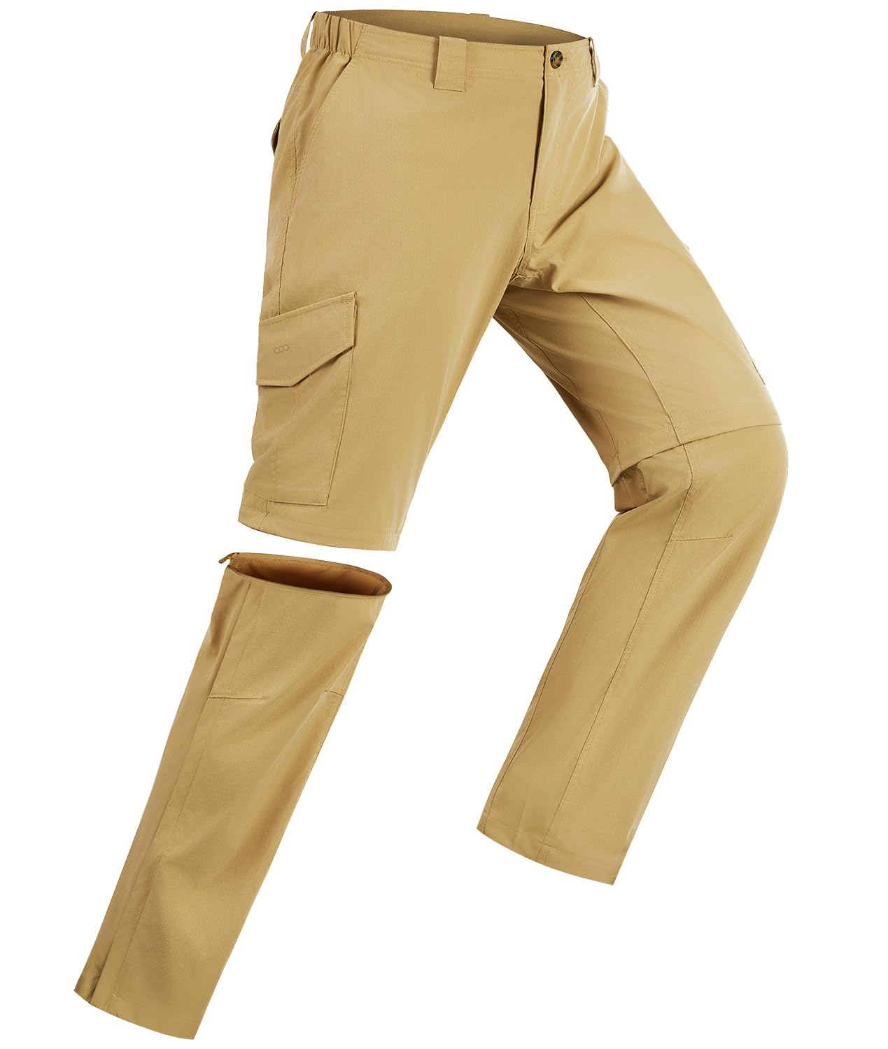 33,000ft Mens Hiking Pants Convertible Zip Off Lightweight Quick Dry Stretch UPF 54+ Travel Fishing Pants Wind Proof Sandy Brown