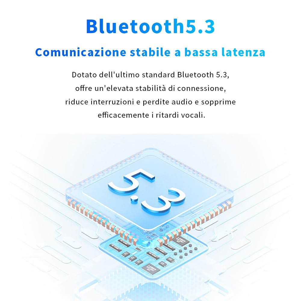 Auricolari wireless Bluetooth 5.3, autonomia standby fino a 280 ore, 33 ore di conversazione, utilizzabili in modalità mono, riduzione rumore, connessione a due dispositivi.(Nero)