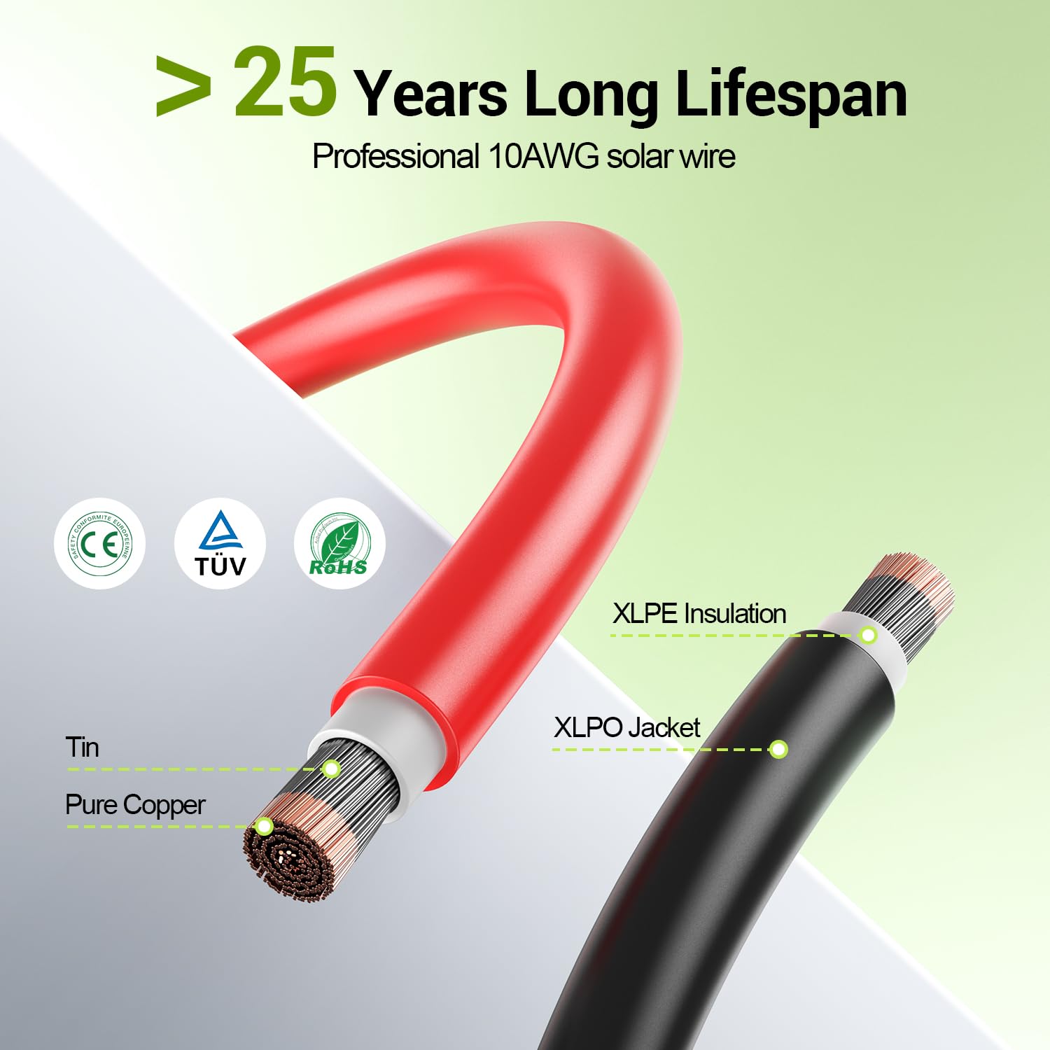 Cavo di prolunga solare da 30 m, 10 AWG, cavo per pannello solare con connettori femmina e maschio impermeabili per camper all'aperto, sistemi fotovoltaici off-grid (nero + rosso)