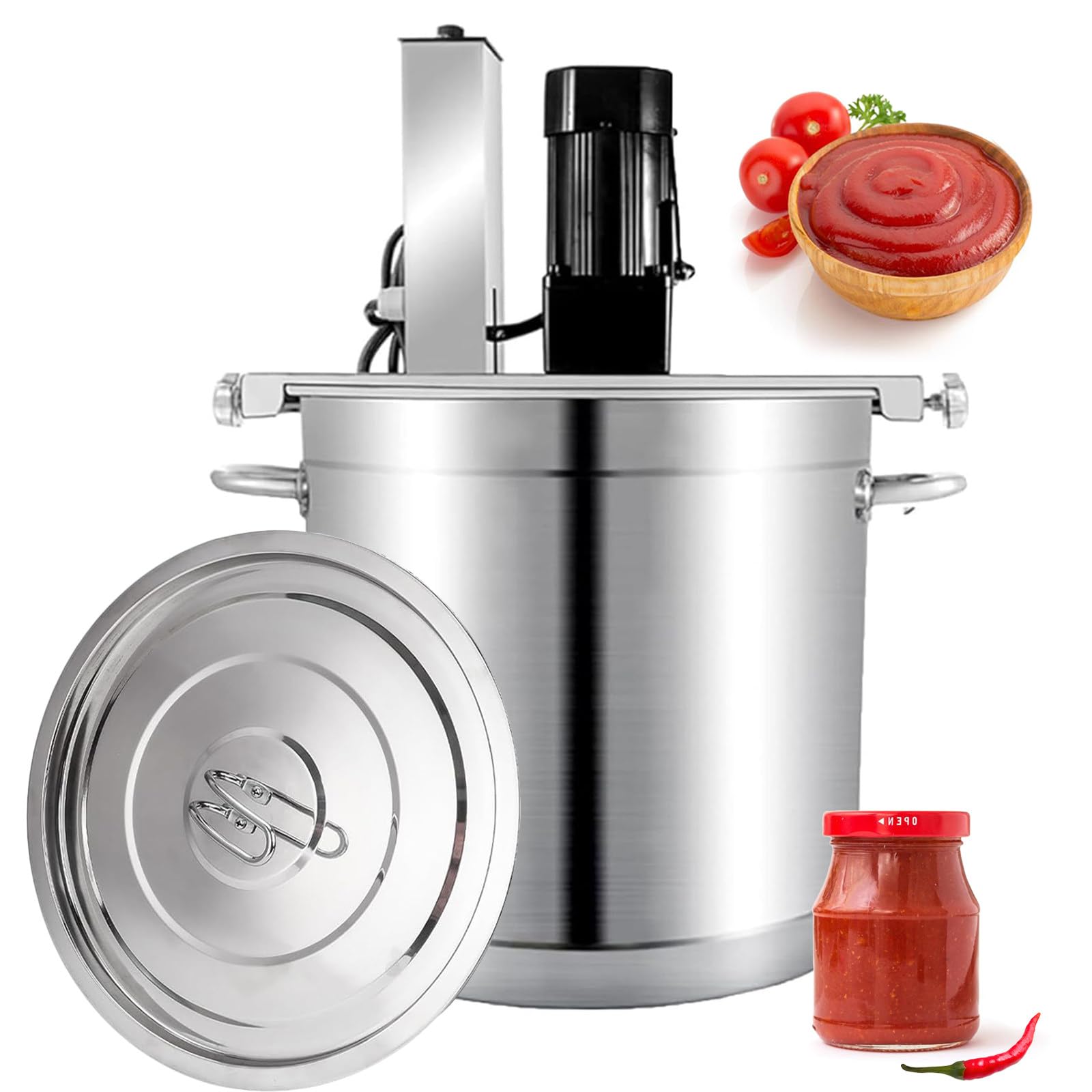Lunauemaya Commercial Automatic Food Mixer, Stainless Steel Cooking Pot with Scraping Bottom Stirrer, Anti-Stick Mixing Machine for Tomato Sauce, Pizza Sauce, Jam, Pasta, Hummus, Hot Pot Base 25L
