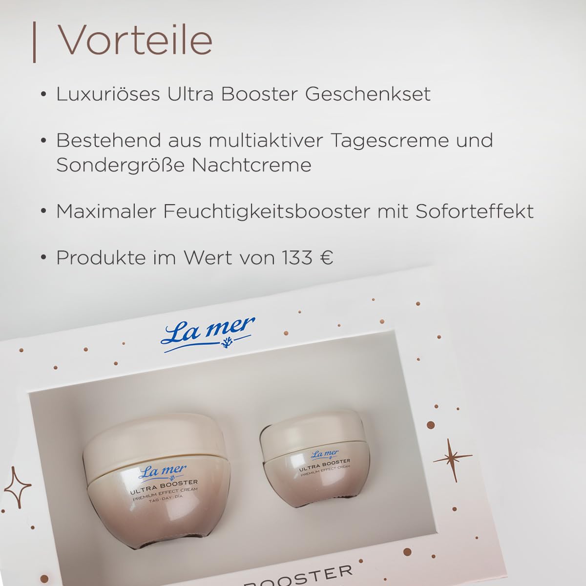 La mer Ultra Booster Premium Effect Set | Tagescreme 50 ml | Nachtcreme 15 ml | Spendet Feuchtigkeit | Meeresschlick & Algen-Extrakten | Regeneriert