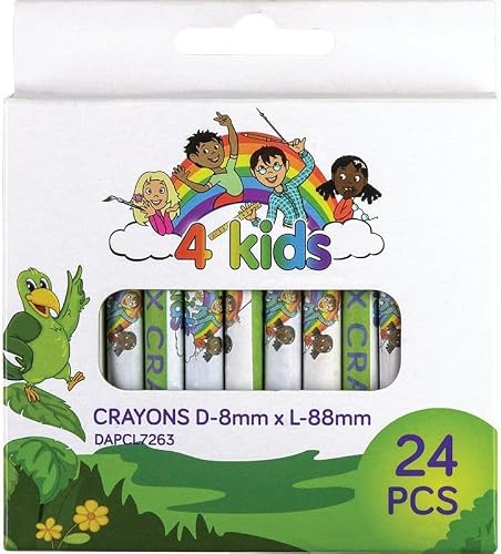 Trefoil 4Kids 24 Wax Crayons, 8 mm Diameter, Multicolor