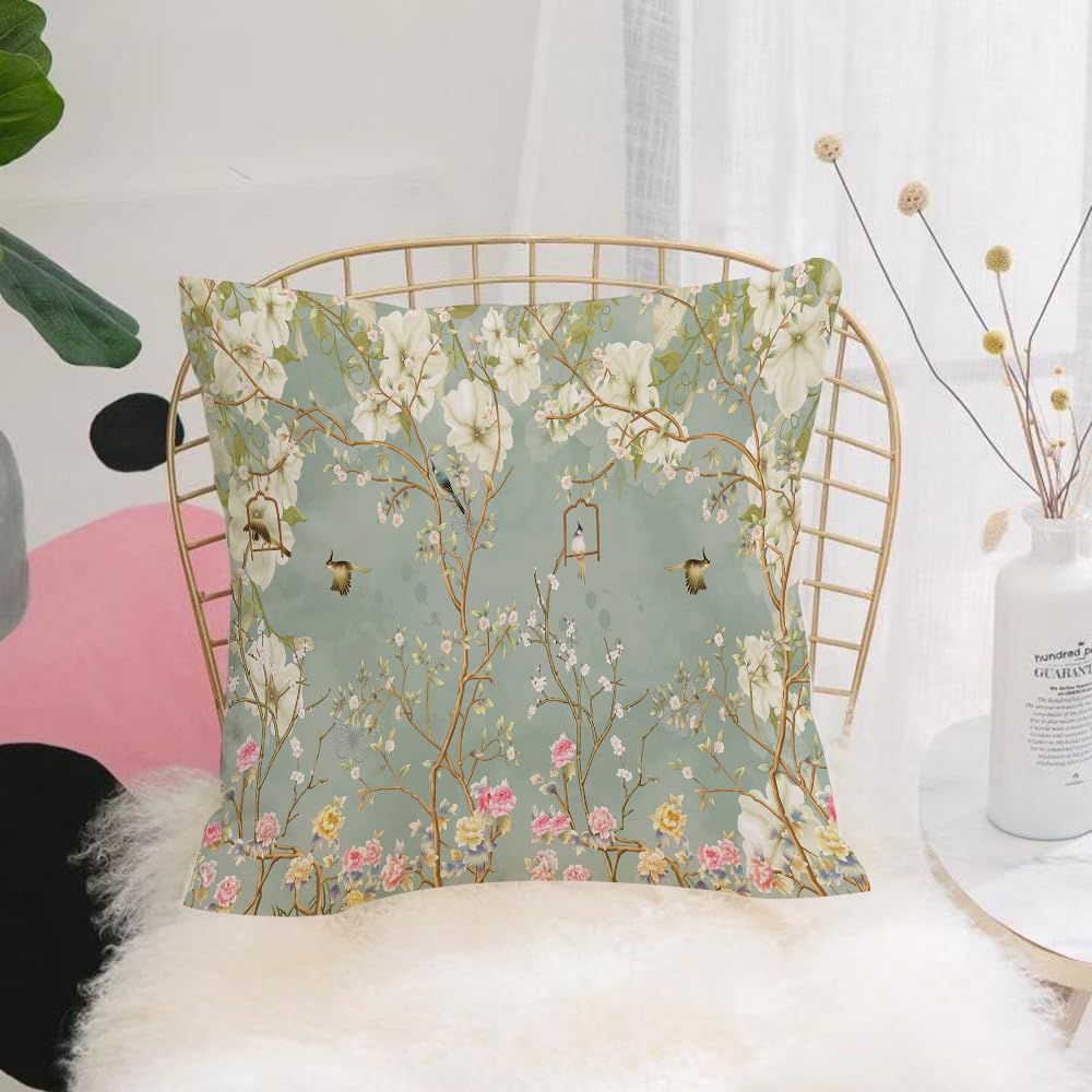 HYMSXW Cushion Cover,Throw Pillow Case Home Decorative for Living Room Bedroom Sofa Chair 20X20 Inch,design with english country style branches and flowers and birds,Pillowcase 50X50cm