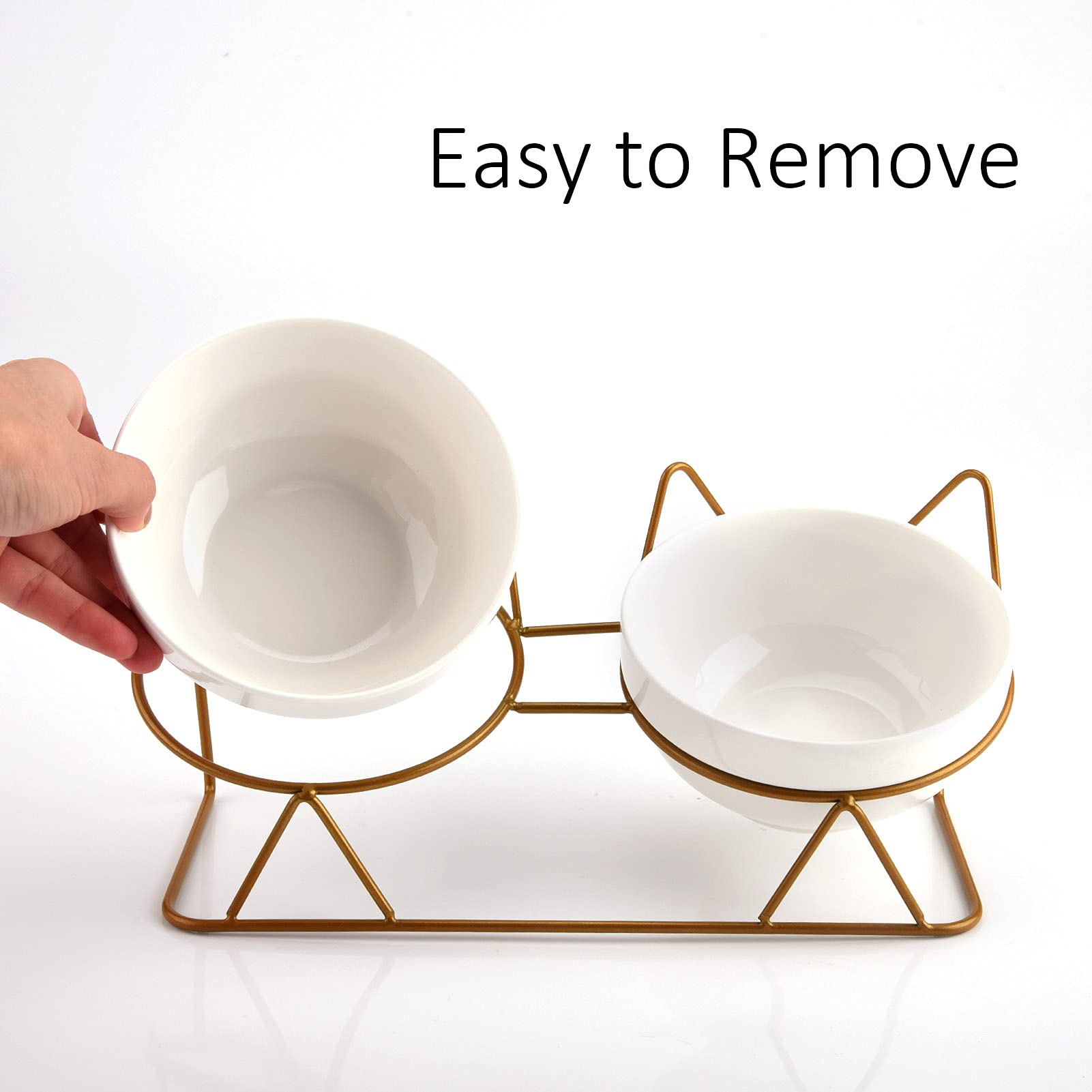 Trosetry Cat Bowls, Double Ceramic Pet Bowls with 15Â°Tilted Raised Stand for Food and Water, Anti Vomiting Cat Dish Feeder, Perfect for Puppy Cats and Small Dogs(Double Bowls1)