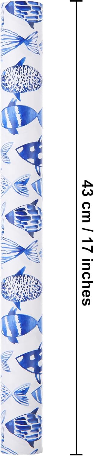 Sikiweiter Blue Fish Wrapping Paper - 17" x 33 Feet - Watercolor Marine Ocean Sea Life Print Gift Wrap image 4