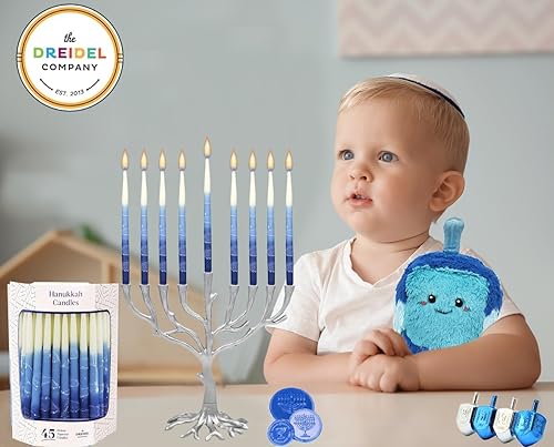 Miniatura 4 de Paquete de 2 velas de Hanukkah cónicas premium sin goteo, decoradas a mano, escarchadas azul múltiple, cera de calidad premium, 1 hora de tiempo