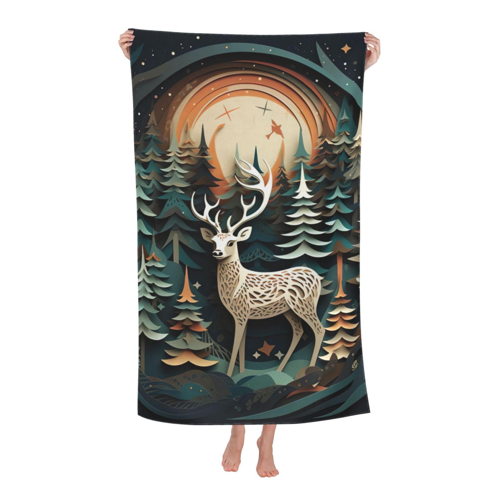 NImongt Christmas Deer Print Oversized Adult Beach Towel For Travel Weekend Getaways Festivals Camping Trips