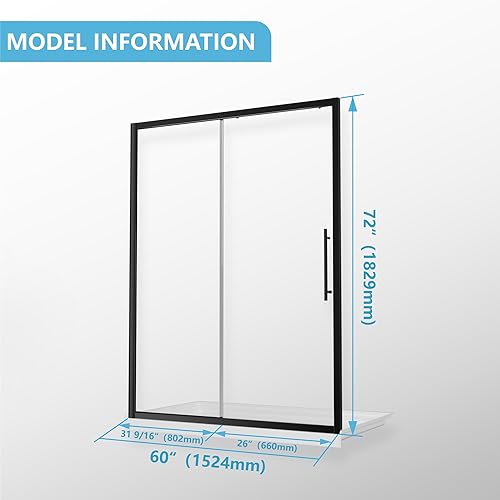 Miniatura 2 de iBath Puerta de ducha ajustable de 57-60 pulgadas de ancho x 72 pulgadas de alto. Vidrio templado con tecnología de revestimiento GlassShield de 14