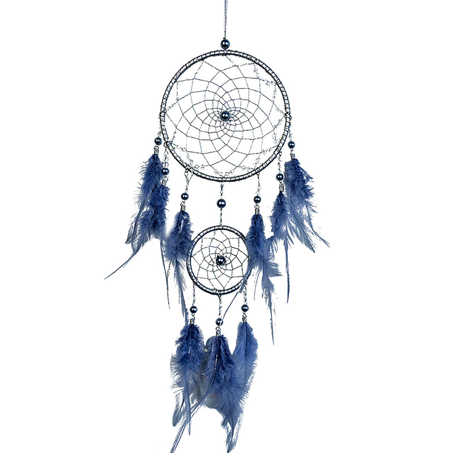Grey Twin Ring Boho Macrame Dream Catchers For Bedroom, Adult Boho Wall Hanging Dreamcatcher For Boys Girls, Woven Feathers Tassels Hanging Ornament Blessing Gifts,With Light