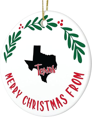 Miniatura 3 de Adornos de Navidad del estado de Texas, Feliz Navidad del estado de Texas, adorno redondo de porcelana, decoración de árbol de Navidad, regalos para