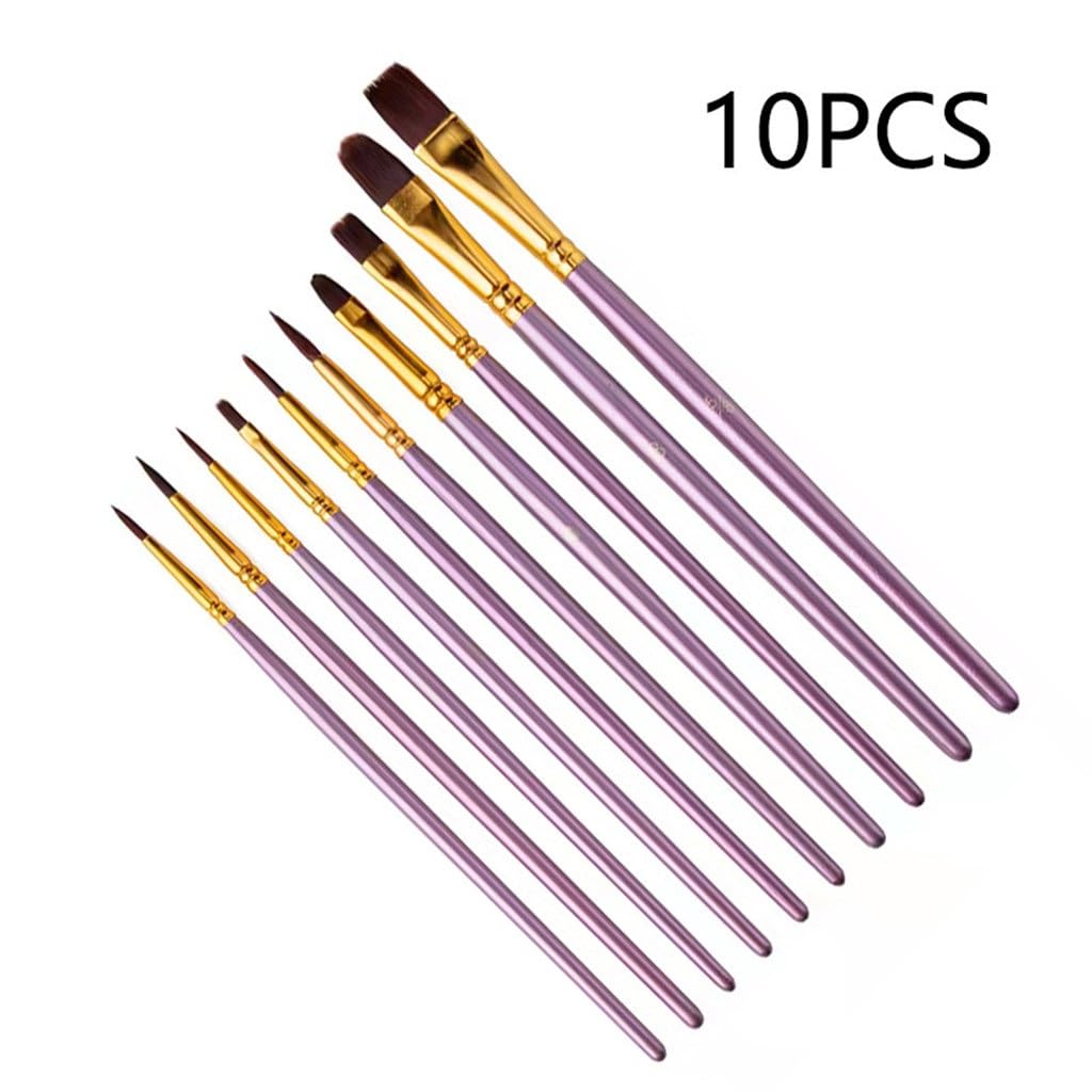 Pennello per Olio, 10 Set di pennelli per Pittura a guazzo, Graffiti, con Punta Piatta e Punta Rotonda, in Lana di Nylon, Asta in Legno, Viola