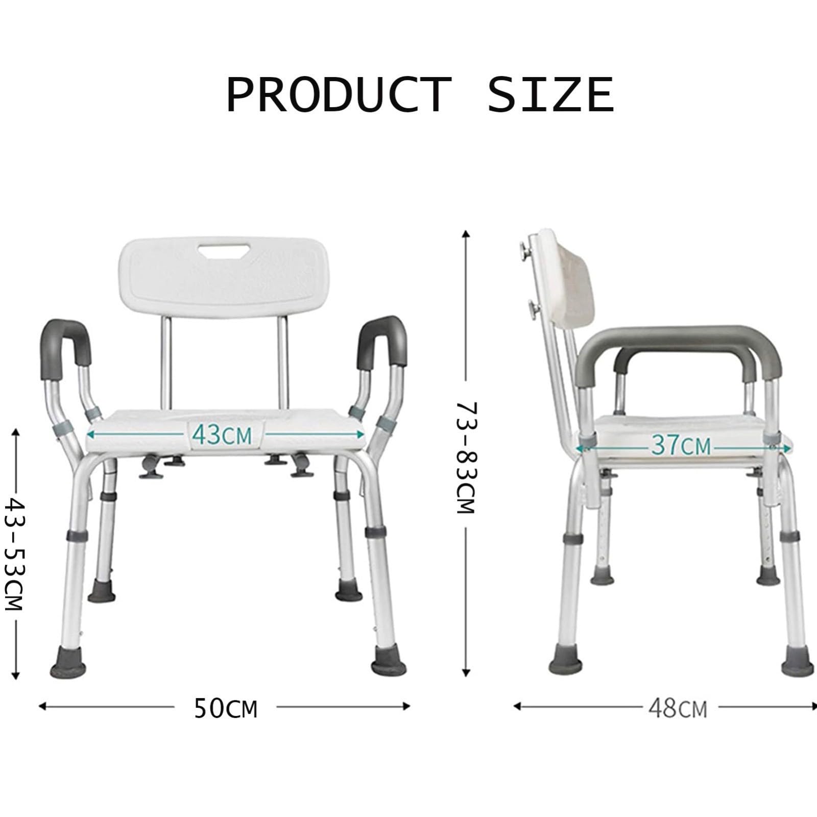 Silla De Baño con Inodoro, Silla De Ducha Altura Regulable con Respaldo Y Apoyabrazos Aguanta hasta 150 Kg Taburete De Ducha Antideslizante