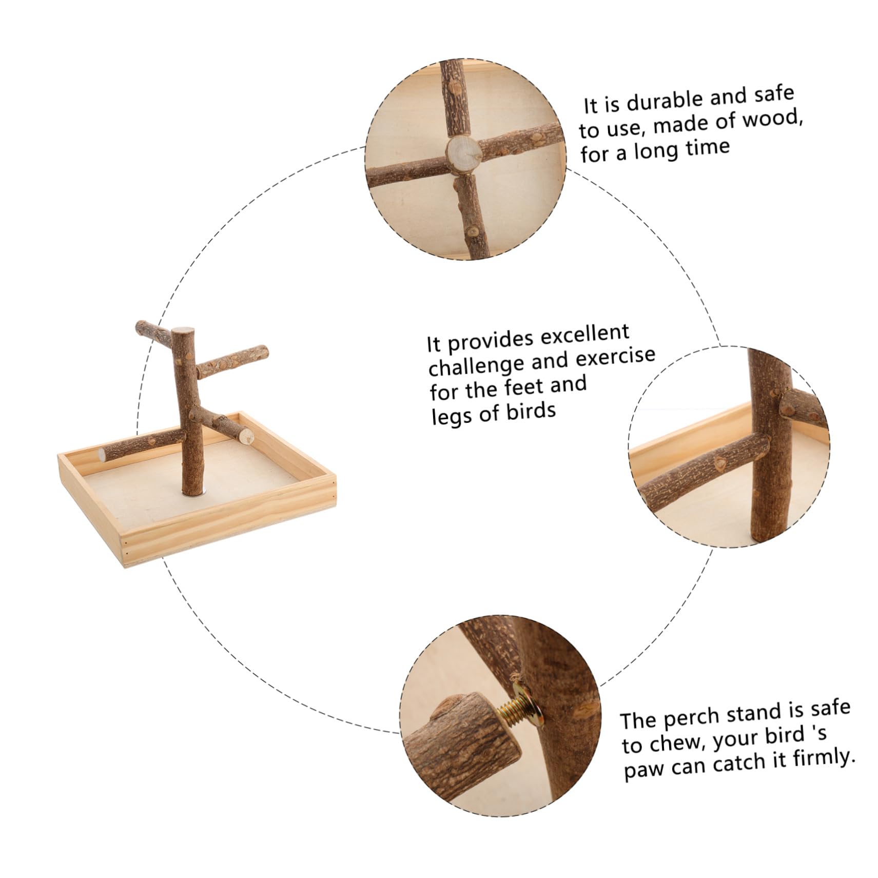 Percha para Pájaros de Madera Beige para Periquitos y Cacatúas, Soporte para Perchas Que Desarrolla Equilibrio y Coordinación, Posadero para Loros en Jaula