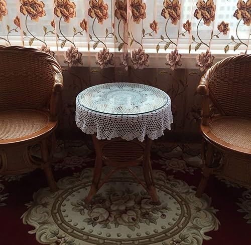 Miniatura 5 de Hetao Mantel redondo de ganchillo 100% algodón hecho a mano, manteles de encaje, color blanco, 35 pulgadas