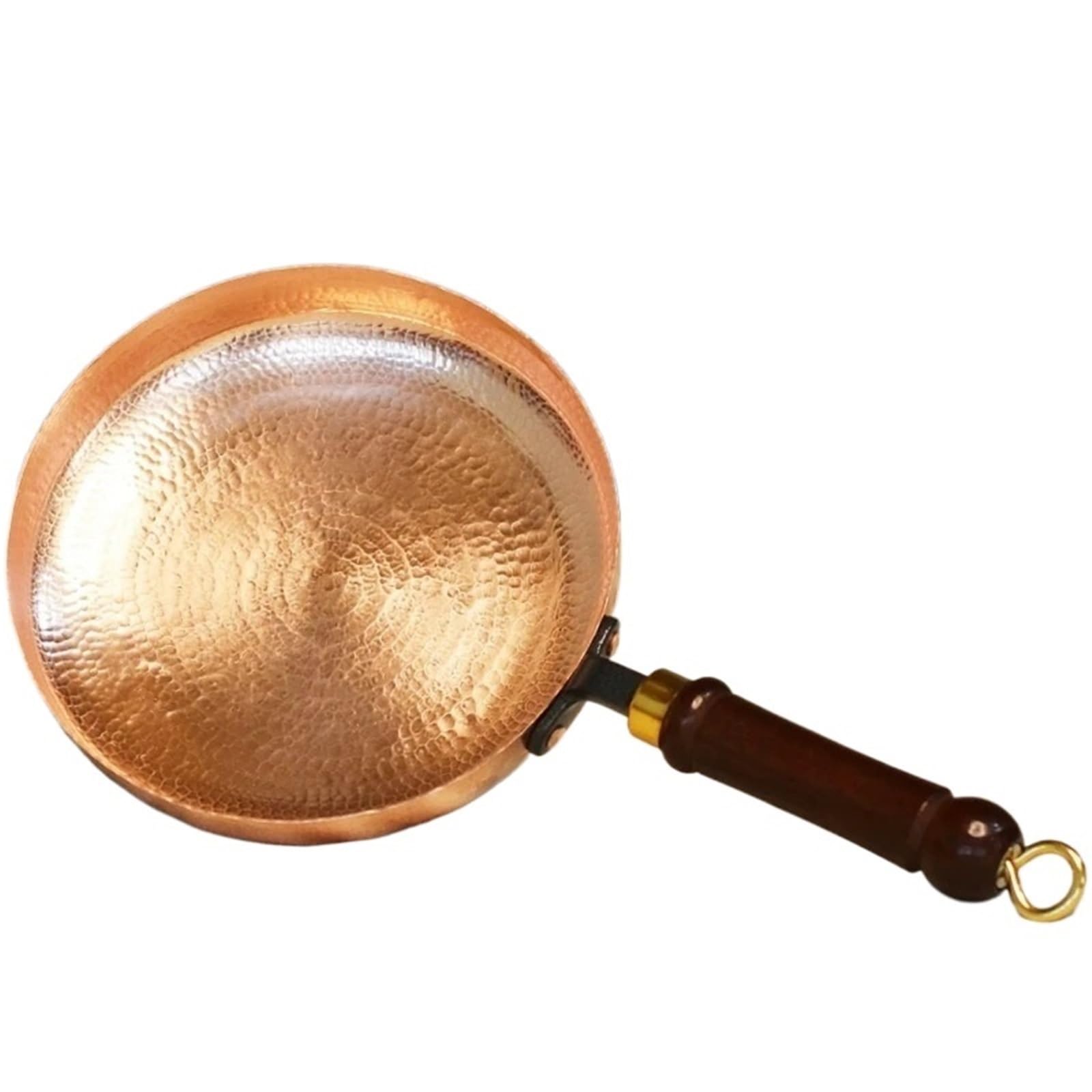 Hammered Kupfertopf Handgefertigte Kupfer-Flachpfanne, Lagerfeuer-Picknick-Steak-Teller, Abendessen im westlichen Stil, Holzgriff, Pfannenboden, Pfannengeschirr(22cm)