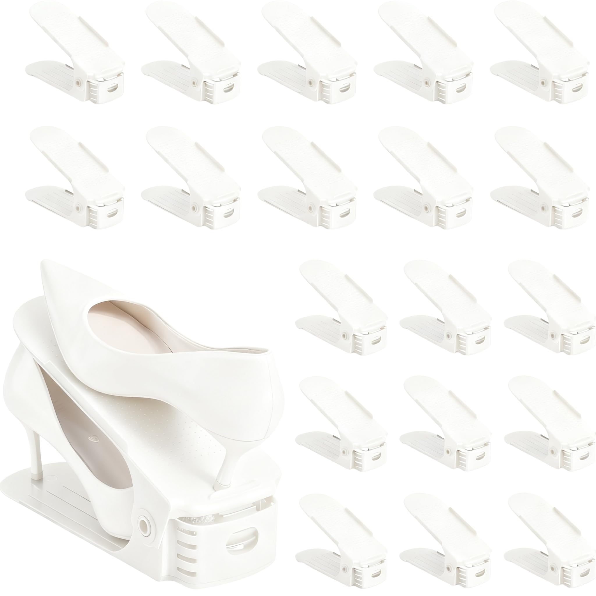 Organisateur de chaussures empileurs réglables 4 niveaux support blanc
