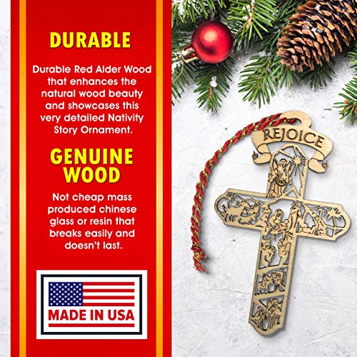 Jolette Designs Nativity Cross Christmas Ornament Gift, Real Wooden Decor For Tree, Office, Car. Unique Wood Holy Family Scene Gifts, 4.5X 2.625, Made In Usa, Keepsake Tells The Whole Christmas Story #TOP3