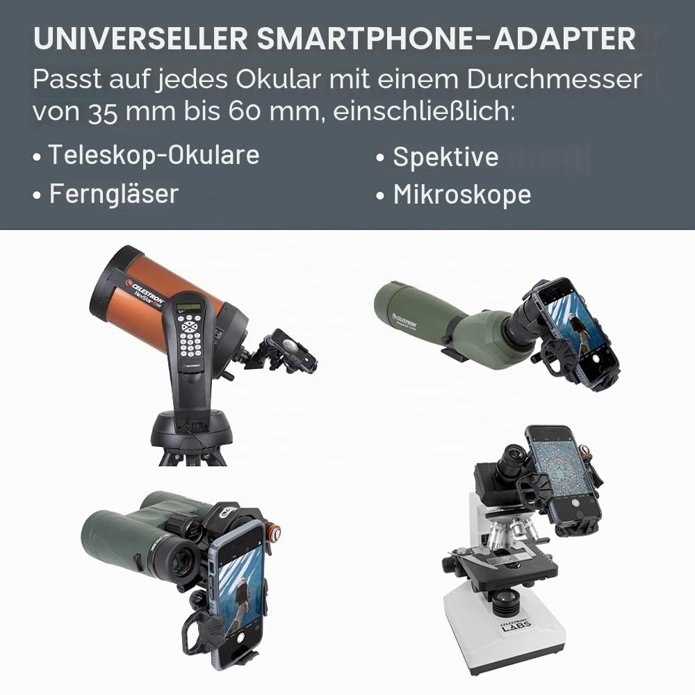 Celestron NexYZ Smartphone Adapter, Schwarz, Universal & 94119-A 1,25'' Mondfilter