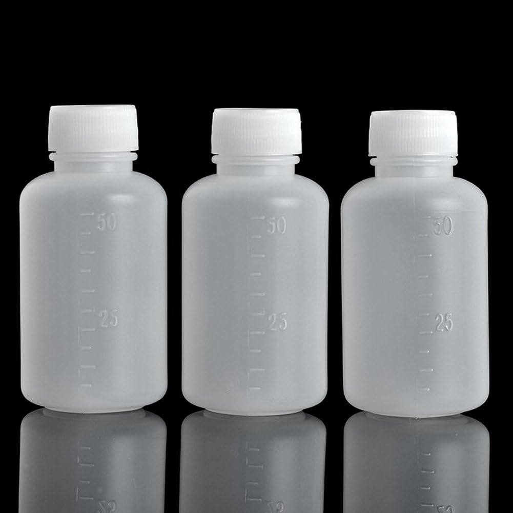 50Pcs 50ml PE Plastic Empty Small Mouth Graduated Lab Chemical Container Reagent Bottle Sample Sealing Liquid Medicine Bottles
