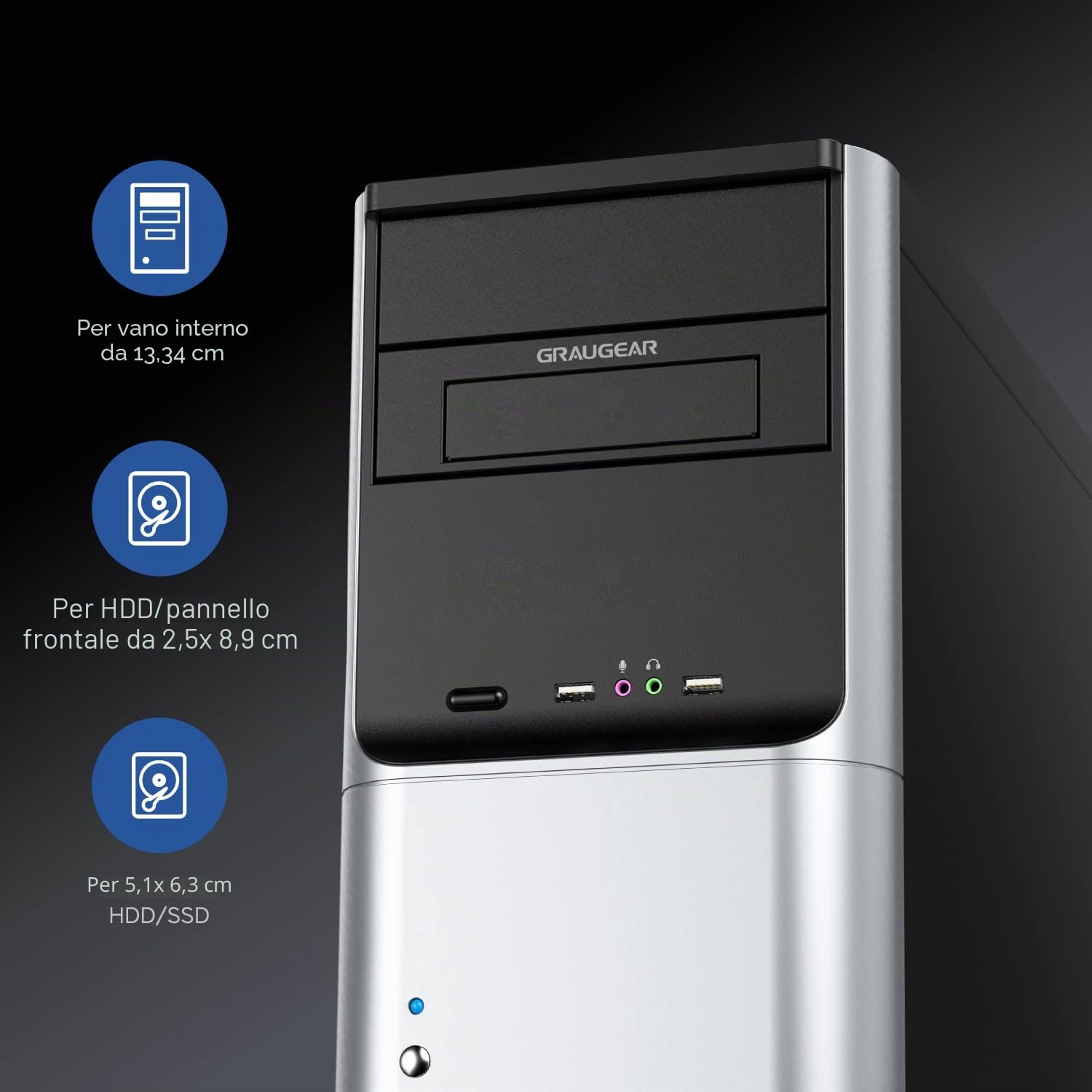 GRAUGEAR | Telaio di montaggio per 2 dischi HDD/SSD da 2,5 pollici e 1 unità HDD da 3,5 pollici su alloggiamento da 5,25 pollici | Pannello anteriore da 5,25" | G-CV-235T525