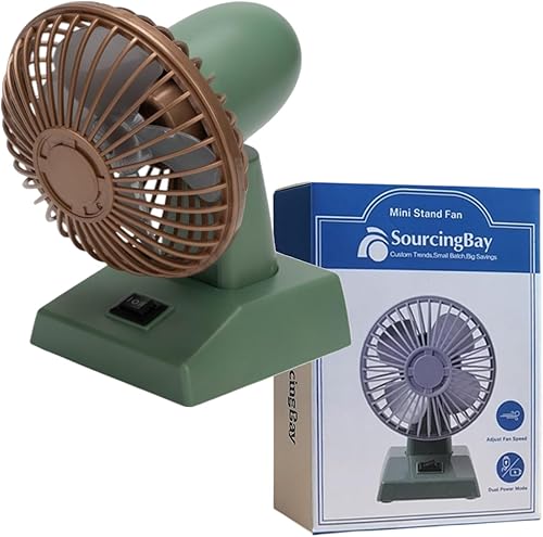 Sourcingbay Ventilador de escritorio retro de 4 pulgadas, alimentado por USBbatería, oscilación continua de 2 velocidades, mini ventilador de