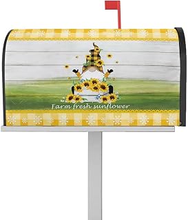 Mailbox Cover Magnetic Idyllic Meadow Sunflower Dwarf Mailbox Covers Standard Size 21x18in,Mailbox Covers Wrap Post Letter Box Cover for Garden Yard Outdoor Decor White Plank Yellow Lattice