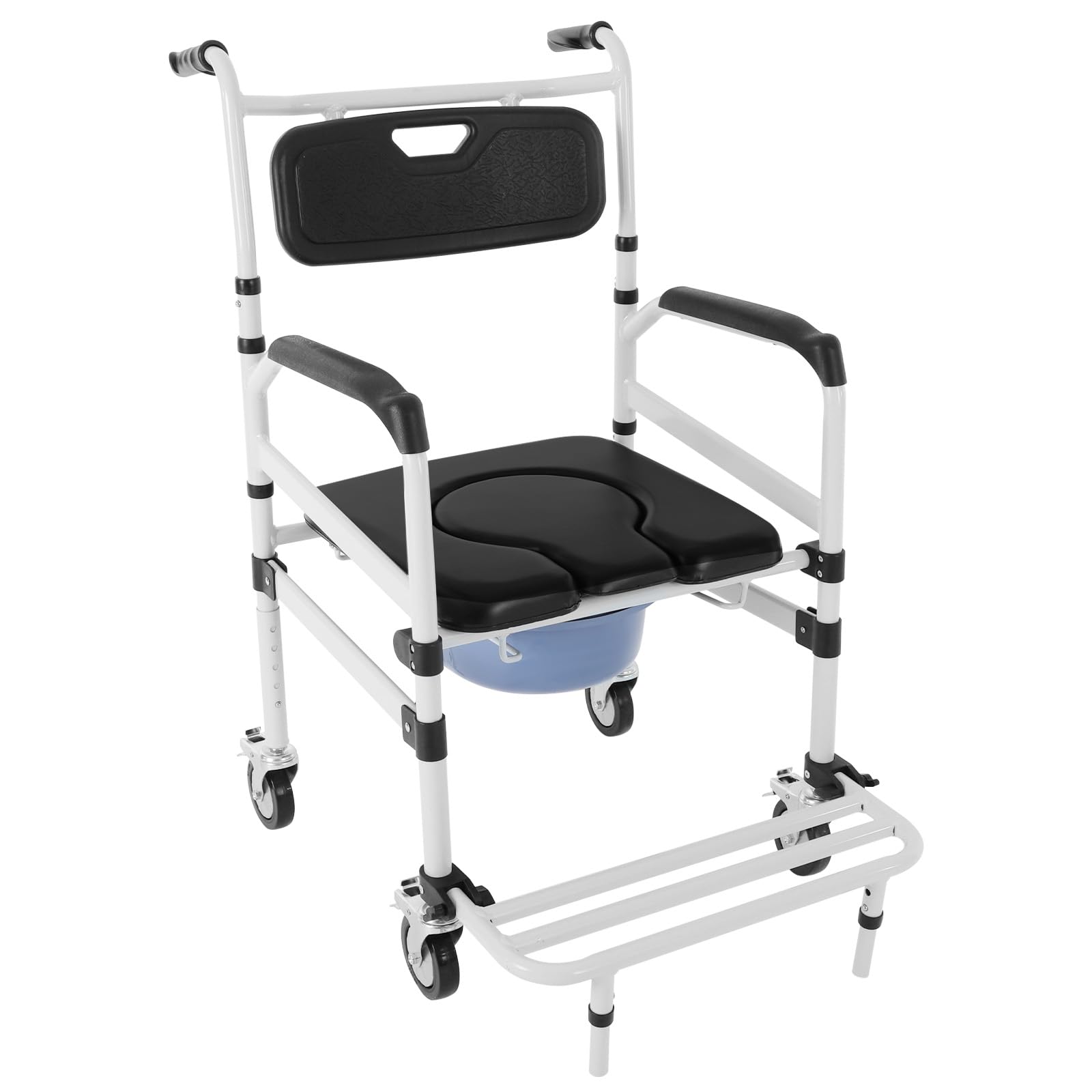 Silla de inodoro para personas mayores plegable con ruedas, silla de inodoro para personas mayores, altura ajustable, capacidad de carga de 100 kg, silla de noche para adultos, color negro y plateado