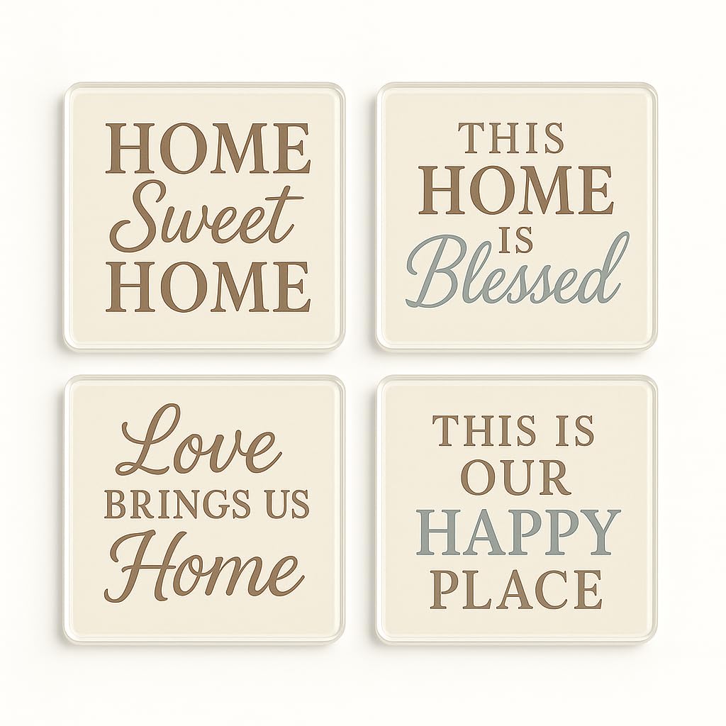 The Plum Penguin Homestead Harmony Acrylic Coaster Gift Set Of 4 With Farmhouse Serenity Messages New Home Gift - Rustic Home Decor For Family Gatherings And New Beginnings