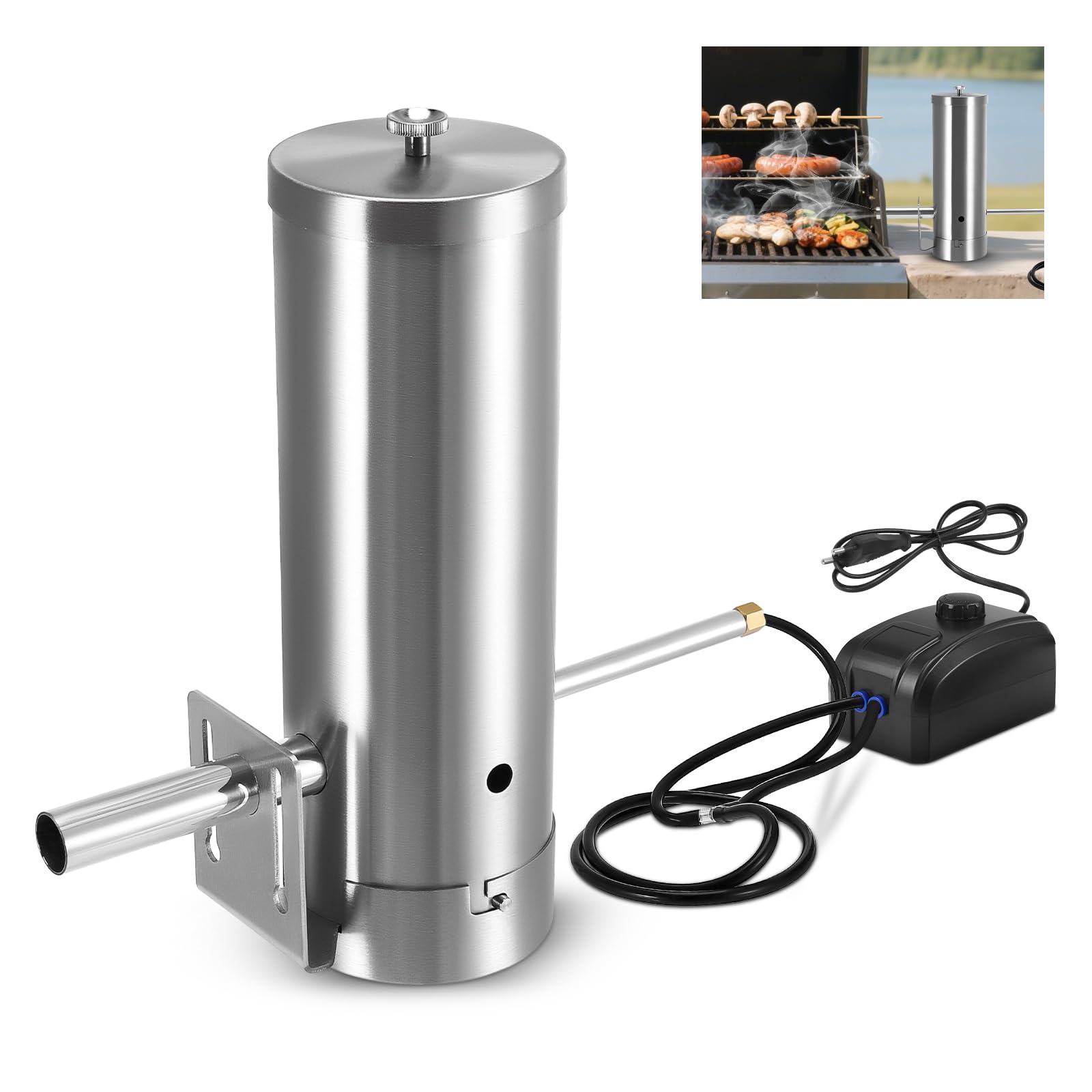 Kaltrauchgenerator für Räucherofen mit Pumpe Elektrisch, Edelstahl Smoker Zubehör Kompakt für Kalträuchern Von Fisch, Fleisch & Käse 3-4H Dauerrauch,Kalträucherofen