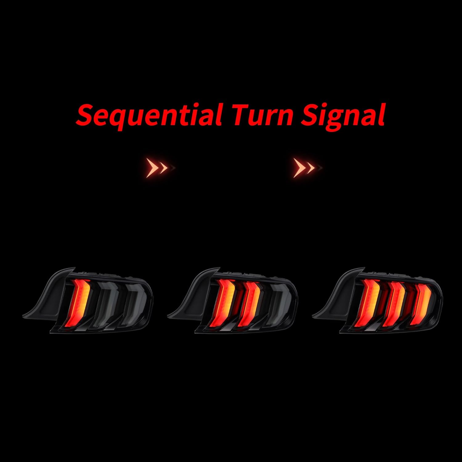 VLAND LED Tail Lights Compatible For Ford Mustang 2015-2023 6th Gen (Sixth generation), With Red Sequential Turn Signal, Driver & Passenger Side, Smoked Lens Style