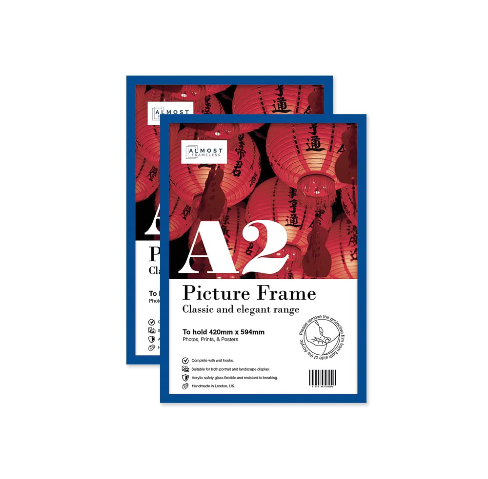 Almost Frameless Blue A2 Picture Frame Set Of 2, Display A2 Picture Gallery Wall, Poster, Photo, Artwork, Or Print,