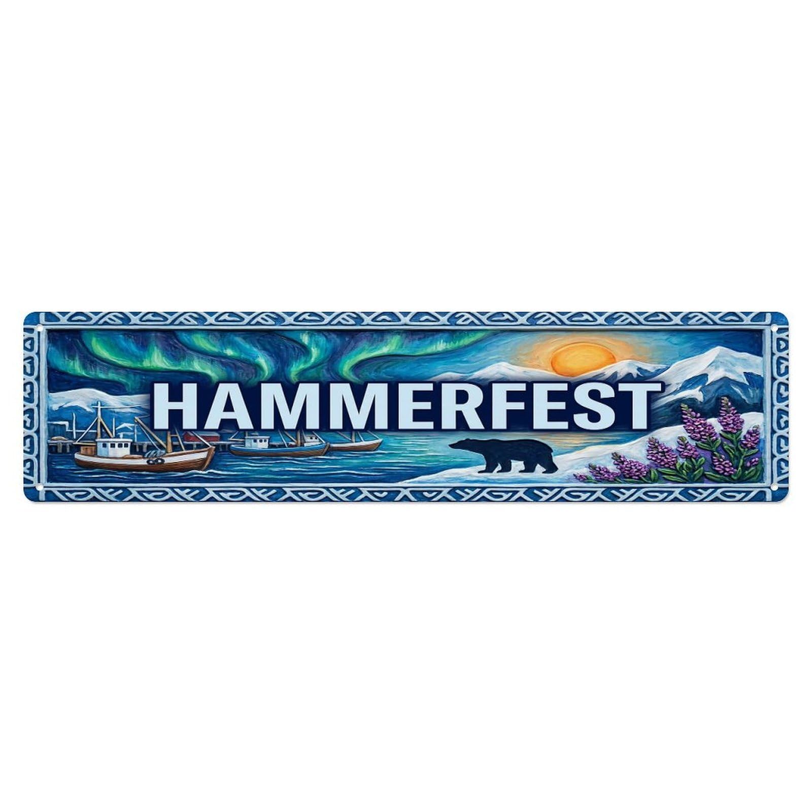 Gead 4X16inch Style Vintage Hammerfest Norway Flag Pattern Metal Tin Sign