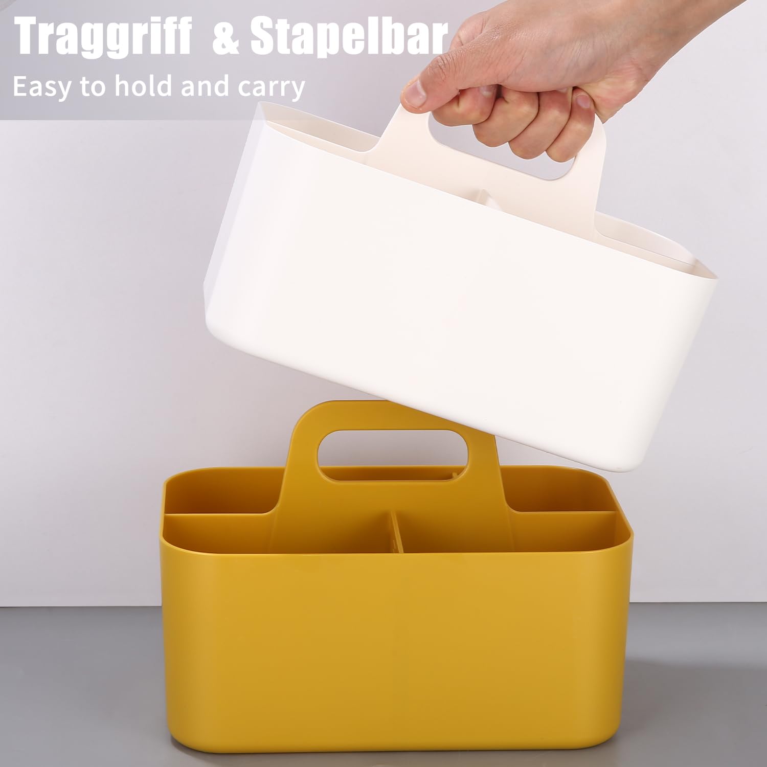 Multifunctionele mand organizer, Draagbare stapelbare plastic mand met handgreep, reinigingsmand, knutselmand, bureaumand, badkamer organizer, opbergoplossing voor kunst en make-up (geel