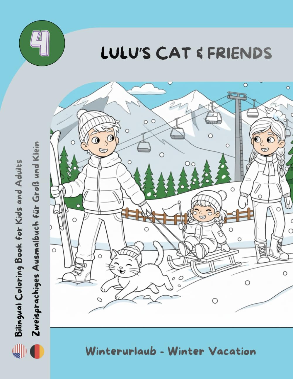 Lulu's Cat & Friends: Winterurlaub - zweisprachiges Ausmalbuch (deutsch/englisch) mit Bastelteil