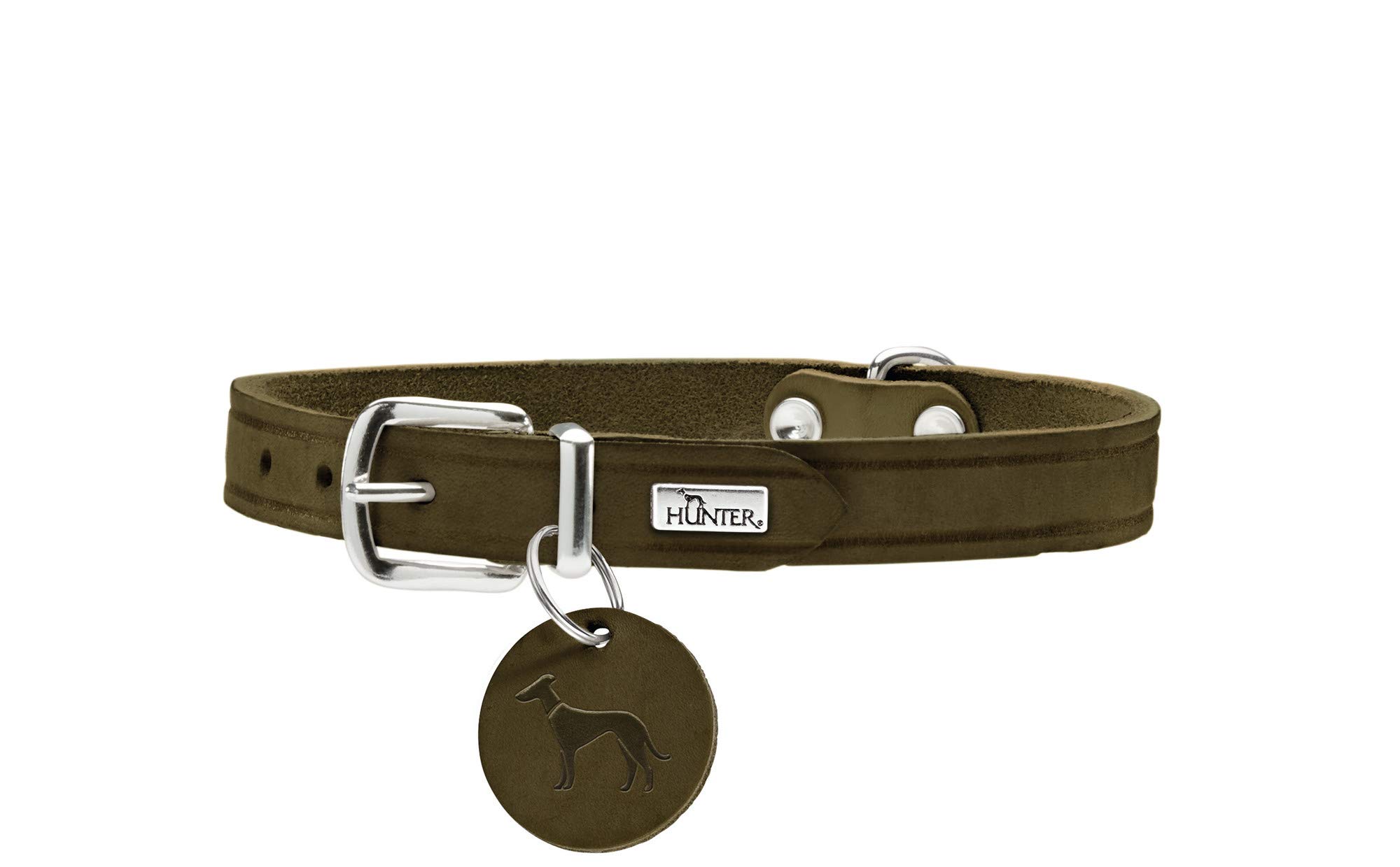 HUNTERAALBORG Dog Collar, Leather, Simple, Robust, Comfortable, 32 (XS), Olive