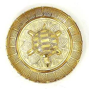 Plus Value Vastu Feng Shui Brass Tortoise with Plate for Career Opportunities and Good Luck Brass Turtle Metal Kachua Plate Handicraft Decor Gift Items for Home & Office