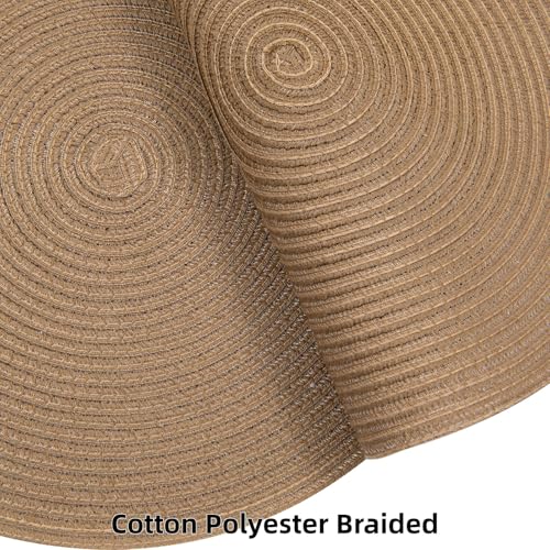 Image of SHACOS Round Placemats Set of 4 Woven Braided Kitchen Table Placemats 15 inch Round Place Mats Washable Table Mats Indoor Outdoor, Brown