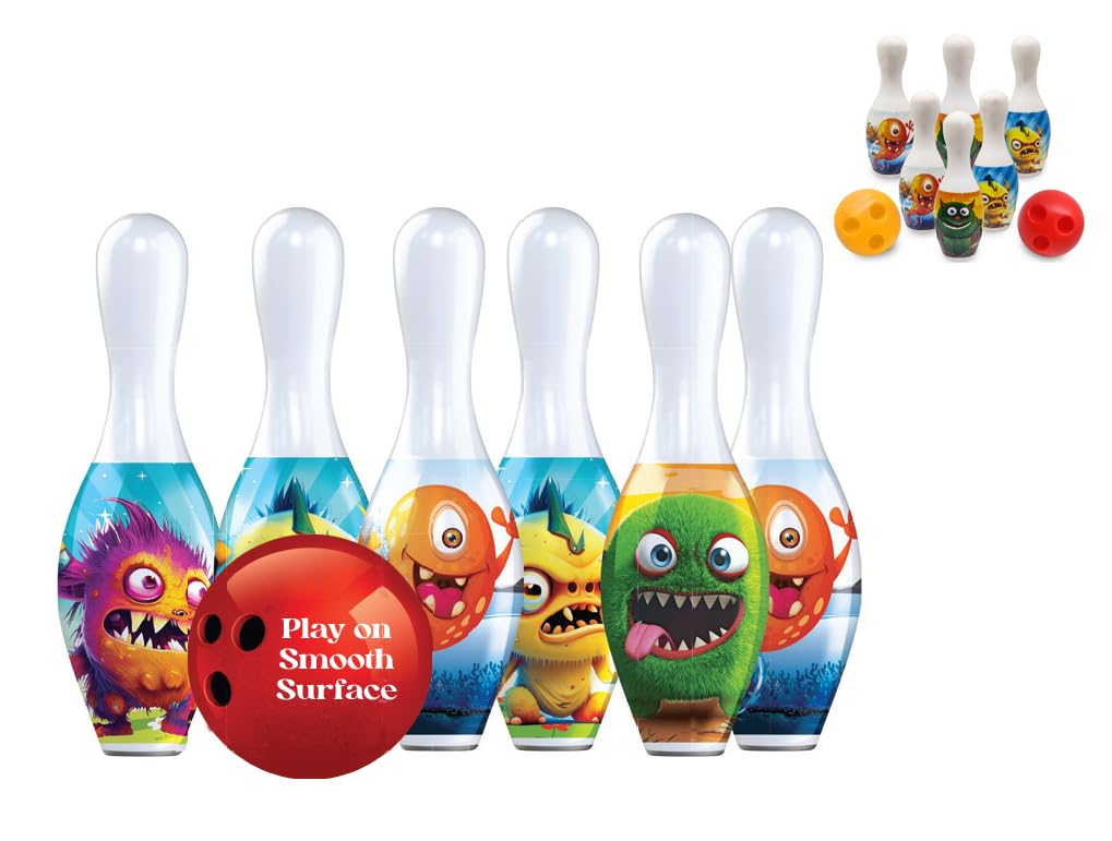 PSEUDO® Bowling Toy Set with 6 Pins and 1 Ball Indoor Outdoor Sports Game for Kids-Delux Bowling (Moster Print Bowling),Multicolor-image-26