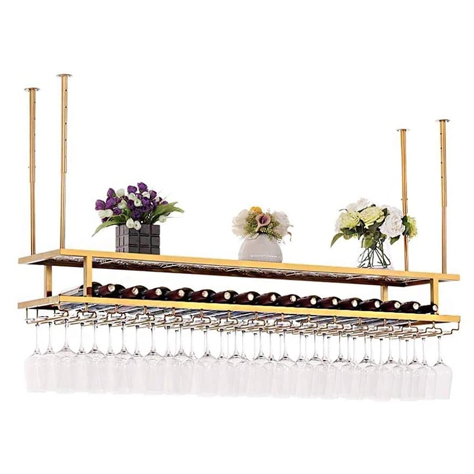 Casier à vin en fer suspendu DASHADAO 80cm avec porte-gobelet réglable