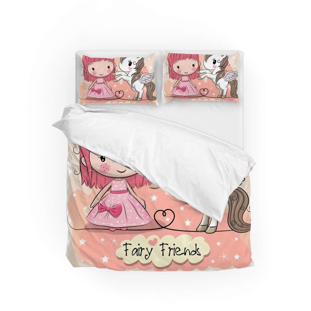Parure de lit licorne 3 pièces avec housse de couette et taies d'oreiller microfibre
