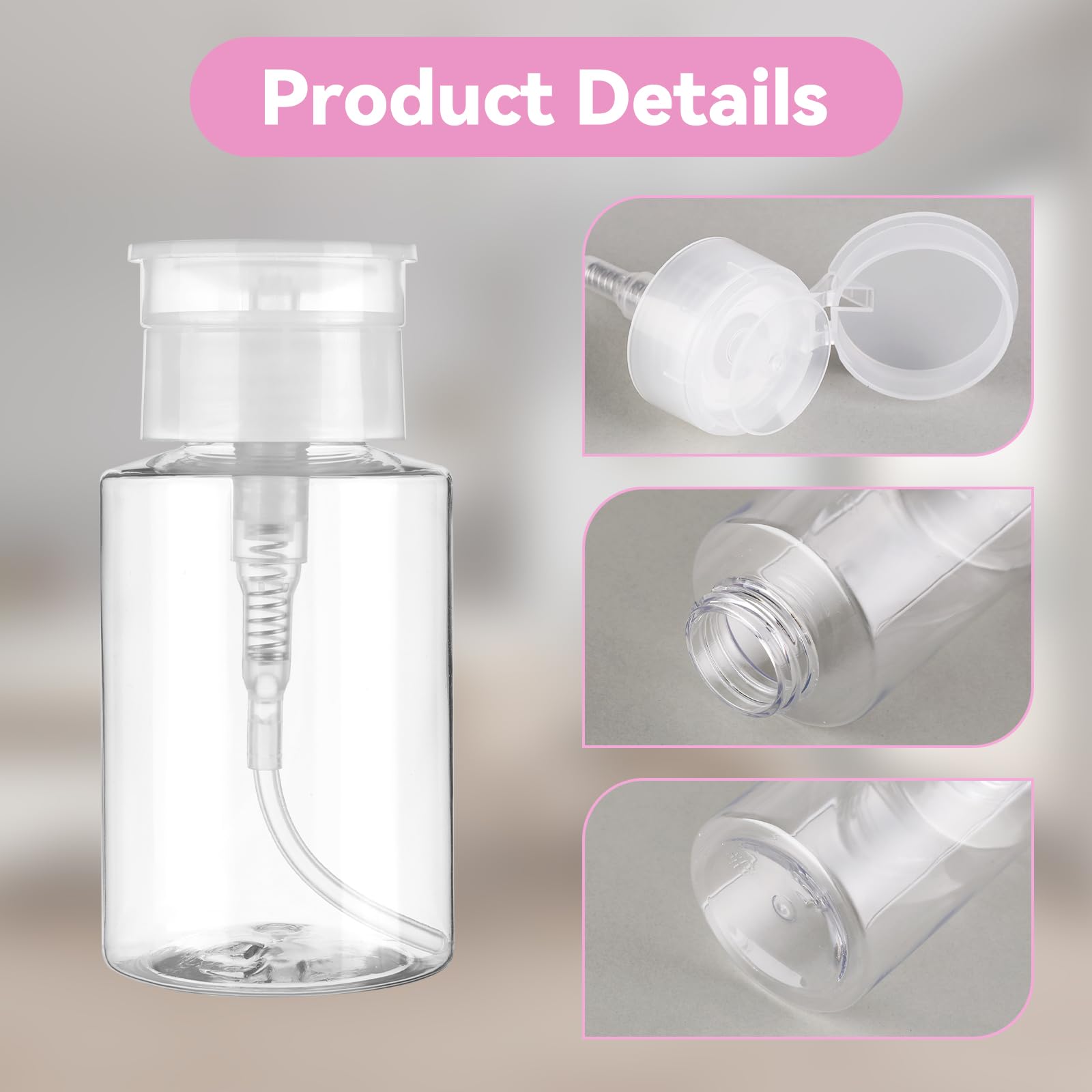 Dimeho 3 flaconi con pompa per rimuovere lo smalto, con chiusura a pressione, vuoti, con serratura, contenitori trasparenti per acetone, per alcool, tonico viso, smalto per unghie, struccante, 180 ml