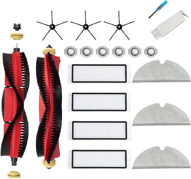 19-Pieces Replacement Spare Parts Accessories for Xiaomi Roborock S5 MAX S6 Pure S6 maxV S50 Vacuum Cleaner Black Side brush HEPA Filter Mop Cloths Rags Roller
