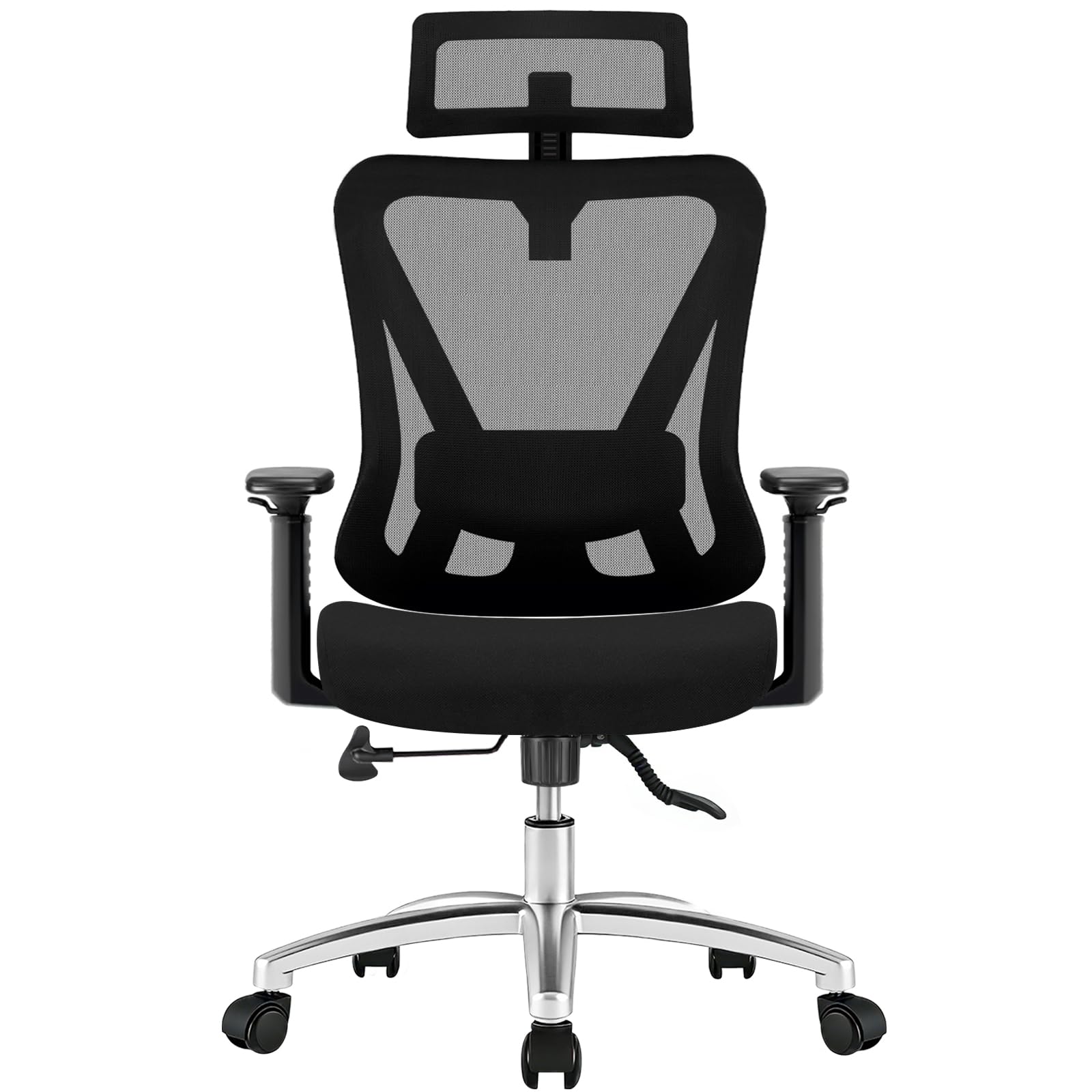 Durrafy Bürostuhl Ergonomisch, Bürostuhl mit Lendenstütze Verstellbarer Kopfstütze und Armlehnen, 3-stufige Neigungsverriegelung, Rückenfreundlicher Schreibtischstuhl bis 150KG für Büro und Homeoffice
