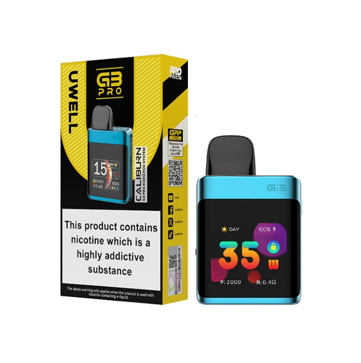 Caliburn G3 PRO KOKO Vaping Kit, Long Lasting Battery, Pocket Friendly, Smaller, Thinner Version of Caliburn G3 Pro, G3Pod Compatibility, E Cigarette, E Cig, No Nicotine (Sky Blue)