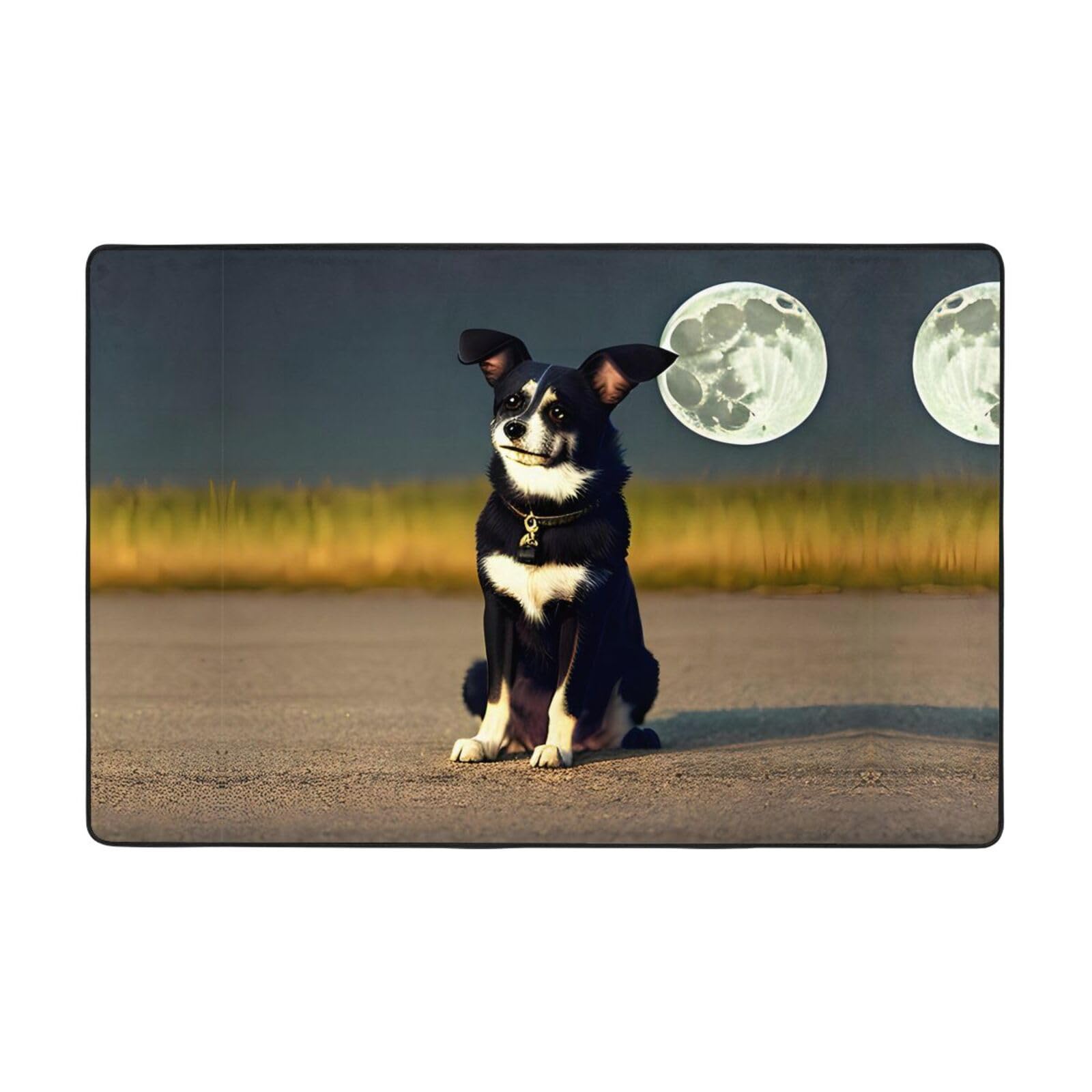 Tapis de sol en flanelle absorbant et doux HYTTER Dog Under Moon velours fin 91,4x61 cm