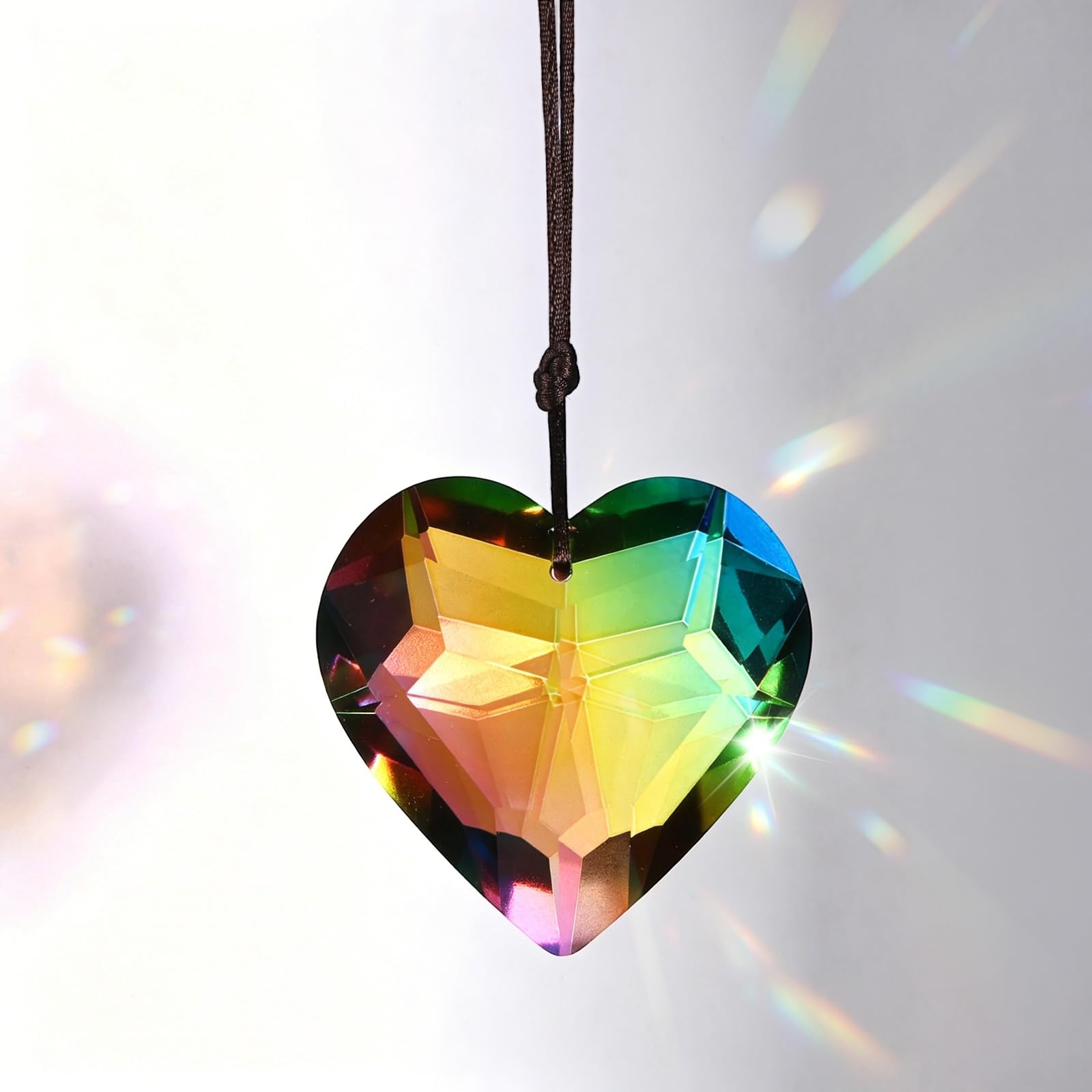 M METERXITY 1-Pack Colorful Garden Suncatchers with Chain Pendant Ornament, 1.7 Inch Hanging Crystals for Windows, Heart Glass Suncatcher for Indoor and Outdoor Decoration [Multicolored]