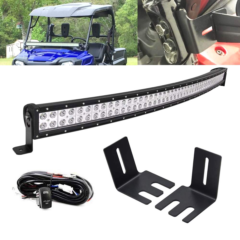 DasenUpper Hood Below Windshield A-Pillar Mount Brackets+50 inch 288W Curved LED Light Bar w/Wiring kit Fits HONDA PIONEER 700 1000
